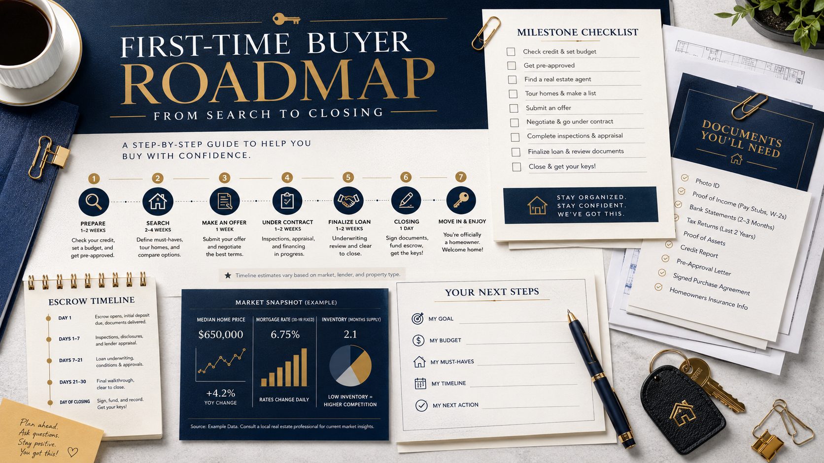 Step-by-step first-time homebuyer roadmap from preparation through closing