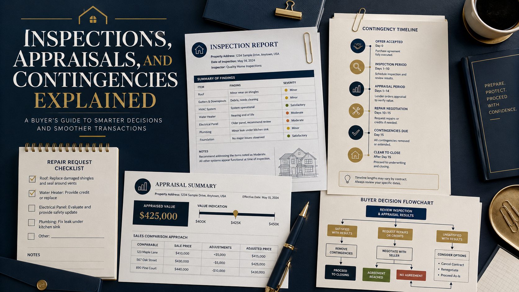 Buyer guide explaining inspections, appraisals, and contract contingencies